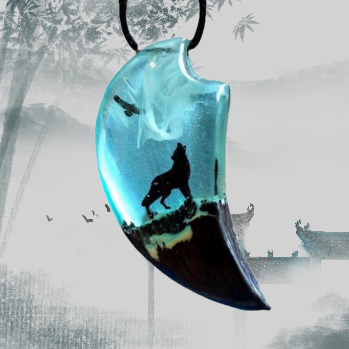 Wholesale Resin Snow Wolf Transparent Necklace